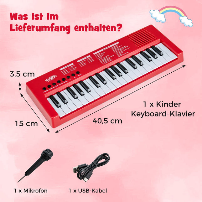 Vaikiškas klaviatūros pianinas, 37 klavišai, 8 ritmai, raudonas, su mikrofonu