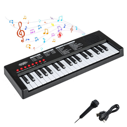 Vaikiškas klaviatūros pianinas, 37 klavišai, 8 ritmai ir garsai, juodas