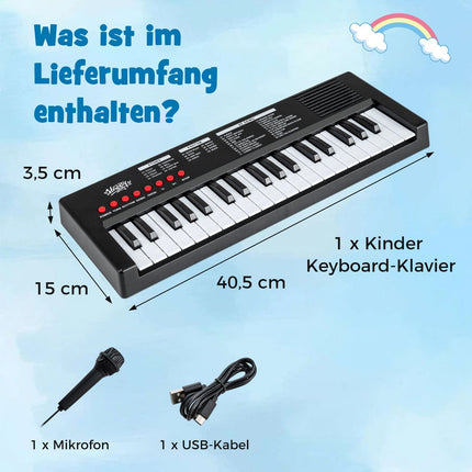 Vaikiškas klaviatūros pianinas, 37 klavišai, 8 ritmai ir garsai, juodas