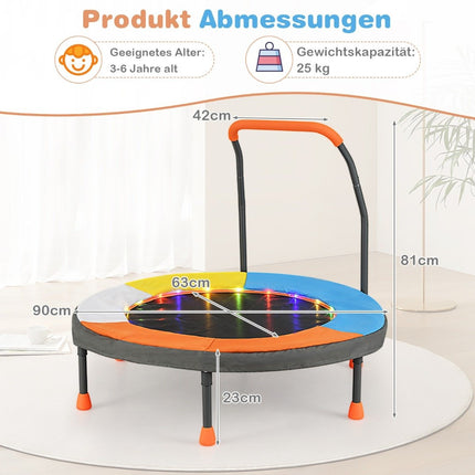 Vaikiškas mini batutas su LED lemputėmis, Ø90 cm, sulankstomas