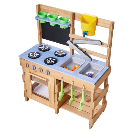Kids Outdoor Mud Kitchen, Fir Wood, 4 Stoves, 2 Sinks