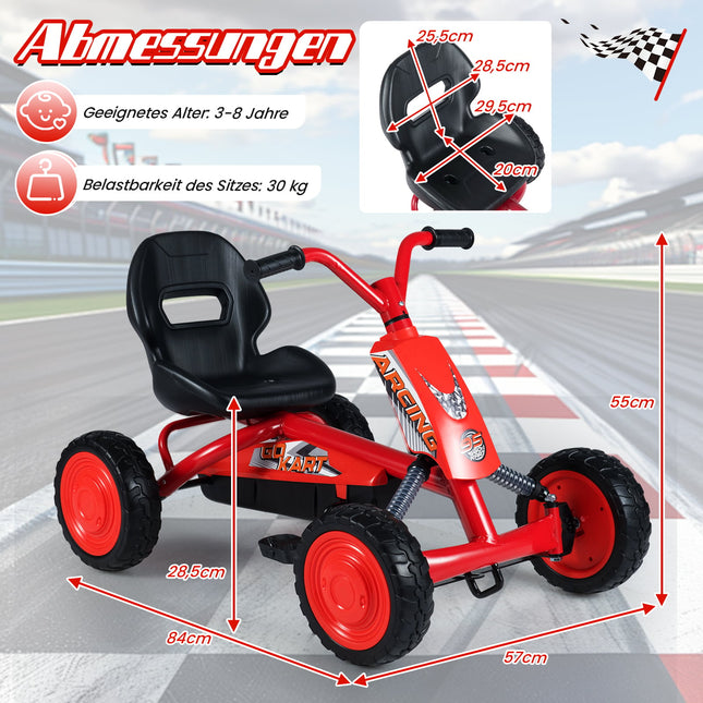 Vaikiškas pedalais minamas gokartas su reguliuojama sėdyne, raudonas, 3-8 metų amžiaus