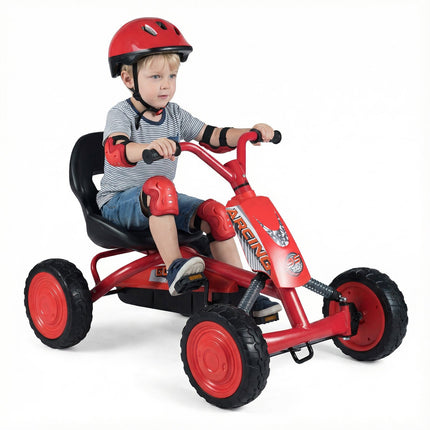 Vaikiškas pedalais minamas gokartas su reguliuojama sėdyne, raudonas, 3-8 metų amžiaus