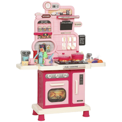 Kids Play Kitchen 33-Piece Set with Lights and Sounds, Water Sink, Oven, Pink