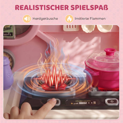 Kids Play Kitchen 33-Piece Set with Lights and Sounds, Water Sink, Oven, Pink