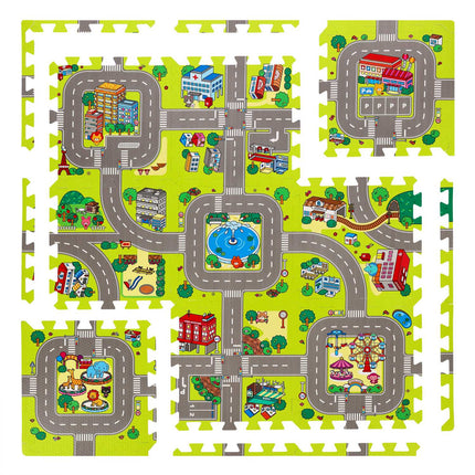 Vaikiškas dėlionės kilimėlis, automobilių raštas, 9 dalys, 90x90 cm