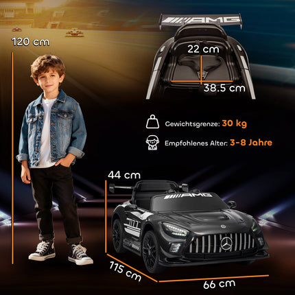 Vaikiškas važiuojamasis automobilis, 12 V baterija, LED šviesos, muzika, juodas