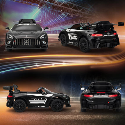 Vaikiškas važiuojamasis automobilis, 12 V baterija, LED šviesos, muzika, juodas