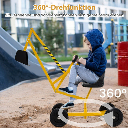 Vaikiškas ekskavatorius su 360° besisukančia sėdyne, geltonas