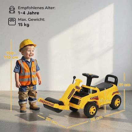 Kids Ride-On Road Roller with Liftable Front Roller, Horn, Under-Seat Storage