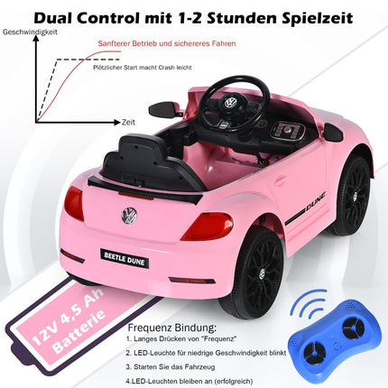 Vaikiškas važiuojamasis VW Beetle automobilis su muzika ir nuotolinio valdymo pultu