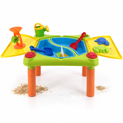 Kids' Sand and Water Play Table with 2 Compartments, Folding Lid, 10-Piece Set