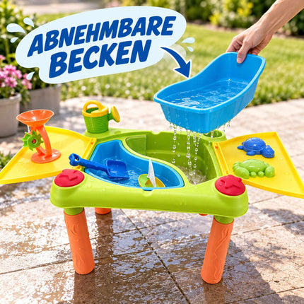 Kids' Sand and Water Play Table with 2 Compartments, Folding Lid, 10-Piece Set