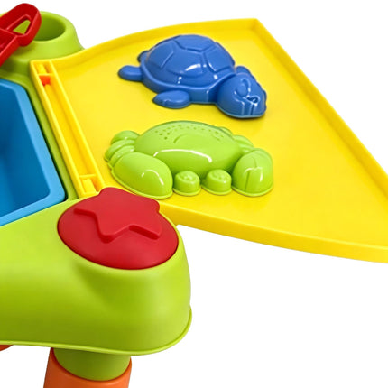 Kids' Sand and Water Play Table with 2 Compartments, Folding Lid, 10-Piece Set