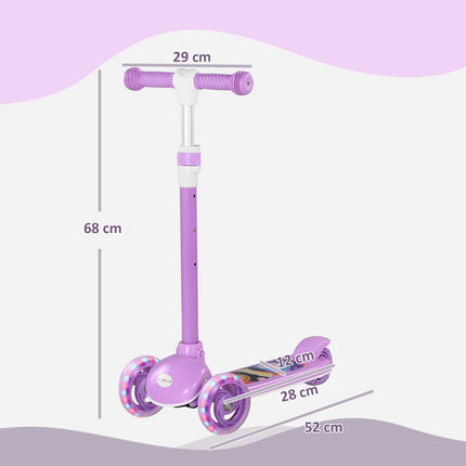 Vaikiškas paspirtukas su LED ratukais, reguliuojamo aukščio, violetinis
