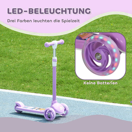 Vaikiškas paspirtukas su LED ratukais, reguliuojamo aukščio, violetinis