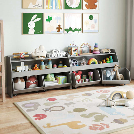 Kids Toy Storage Unit with 2 Movable Drawers and Shelf, Anti-Tip Kit, Grey