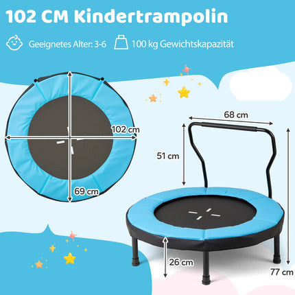 Vaikiškas batutas su rankena, 102 cm, 100 kg keliamoji galia, mėlynas