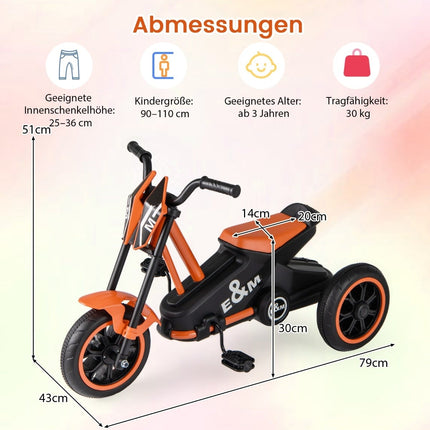 Vaikiškas triratukas su neslystančiais pedalais, oranžinis, 3+ metų amžiaus