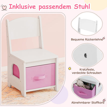 Kids Vanity Table Set with 3-Color LED Mirror, Chair
