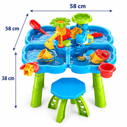 Kids' Water Play Table with Stool and 4 Compartments, Accessory Set, Ages 3-8