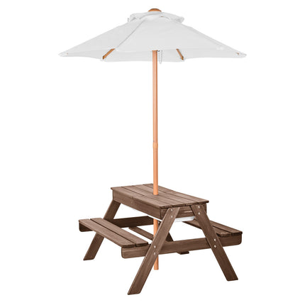 Kids Wooden Picnic Table With Umbrella, Sand Water Trays
