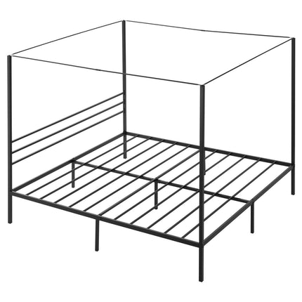 King Metal Canopy Bed Frame, Steel Slats, No Box Spring