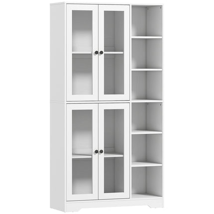 Virtuvės spintelė su stiklinėmis durelėmis, lentynomis, 172 cm, balta MDF