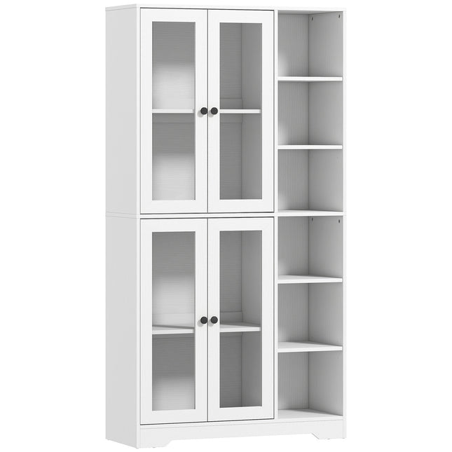 Virtuvės spintelė su stiklinėmis durelėmis, lentynomis, 172 cm, balta MDF