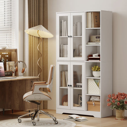 Virtuvės spintelė su stiklinėmis durelėmis, lentynomis, 172 cm, balta MDF