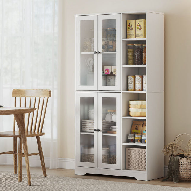 Virtuvės spintelė su stiklinėmis durelėmis, lentynomis, 172 cm, balta MDF