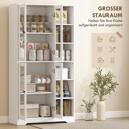 Virtuvės spintelė su stiklinėmis durelėmis, lentynomis, 172 cm, balta MDF