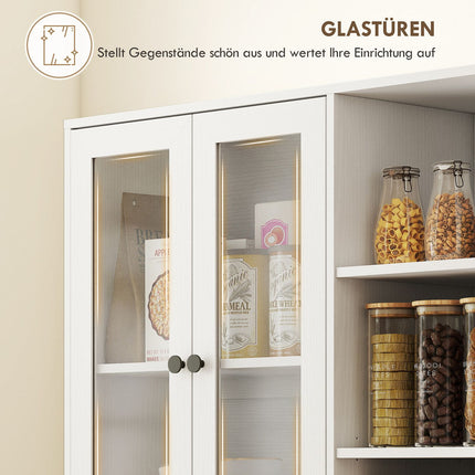 Virtuvės spintelė su stiklinėmis durelėmis, lentynomis, 172 cm, balta MDF