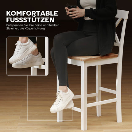Virtuvės kėdžių komplektas, 2 vnt., kaučiukmedžio, baltos verpsto formos atlošo