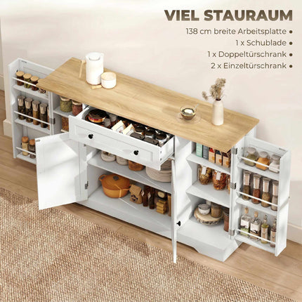 Virtuvės spintelė su stalčiumi, 4 durelėmis, 138 cm, balta
