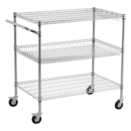Kitchen Utility Cart, 3-Tier Steel Wire, 1000 lb
