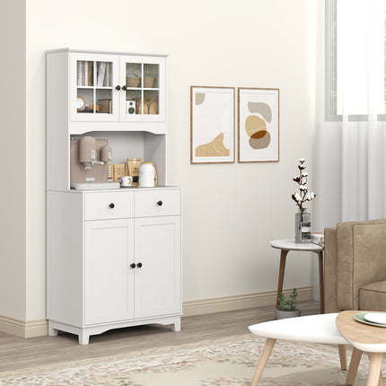 White kitchen cabinet with microwave shelf & storage