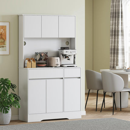Kitchen Cabinet with Countertop, 6 Doors, 2 Drawers, White