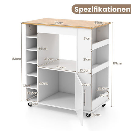 Virtuvės sala su daiktadėže ir rankšluosčių laikikliu, bambukine lėkščių vyno lentyna, balta