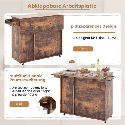 Virtuvės vežimėlis ant ratukų Serviravimo vežimėlis su sulankstomu stalviršiu 121 x 68 x 88 cm Rustiškos rudos spalvos