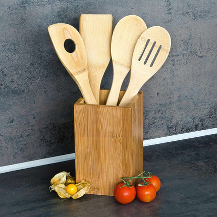 Kitchen utensil bamboo 5 parts with holder