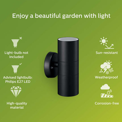 Kylis Wall luminaire Up-/downlight (2xGU10 socket) IP44 Stainless steel Black