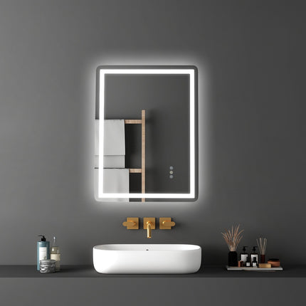 LED Bathroom Mirror 60x80 cm, Frontlit Backlit, Anti-Fog