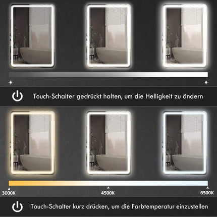 LED Bathroom Mirror 70 x 100 cm with Anti-Fog, Touch Control, Dimmable, Silver