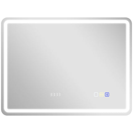 LED Bathroom Mirror 80 x 60 cm with Anti-Fog Pad, Bluetooth, Clock, Silver