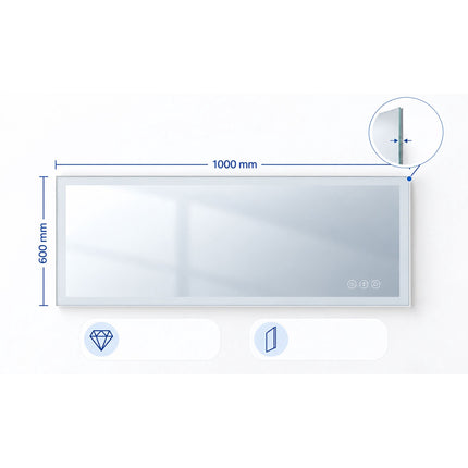 LED Bathroom Mirror with Shaver Socket and Anti-Fog, Touch Control, IP44