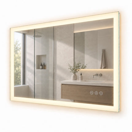 LED Bathroom Mirror with Shaver Socket and Anti-Fog, Touch Control, IP44