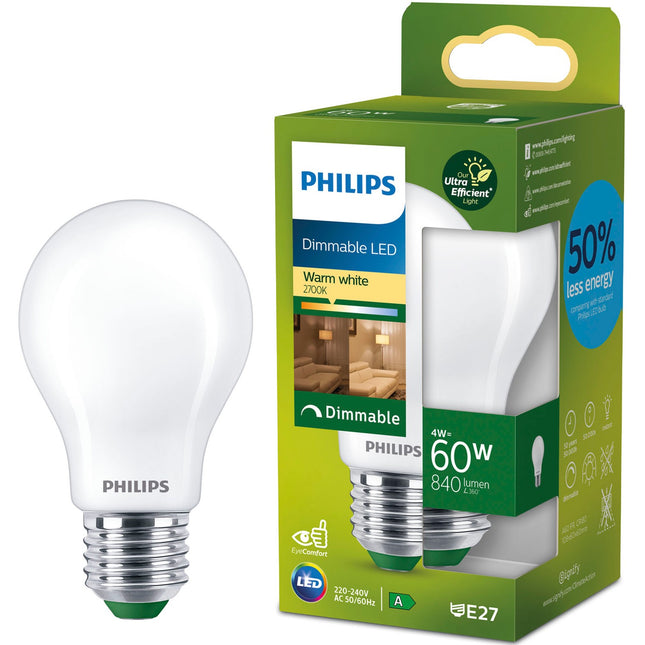 LED E27 Normal A60 4W (60W) Frosted 840lm Dimmable 2700K Energy class A
