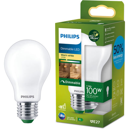 LED E27 Normal A60 7.3W (100W) Frosted 1535lm Dimmable 2700K Energy class A