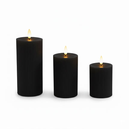 LED liepsnos neturinčios tikro vaško žvakės, 3 vnt. rinkinys
